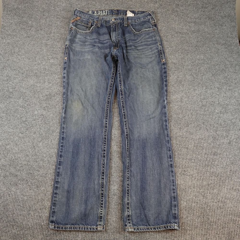 Ariat Jeans Mens 36x34 (35x32) Blue Straight Denim Embroidered Pockets